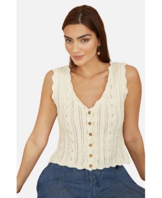 Women's V Neck Button Down Crochet Knitted Top