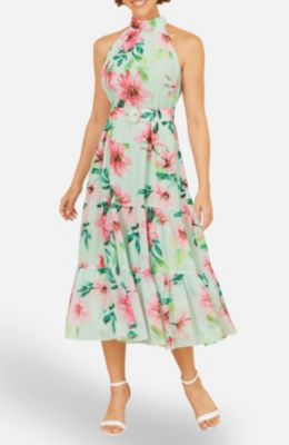 Women's Floral Halter Neck Midi Dress