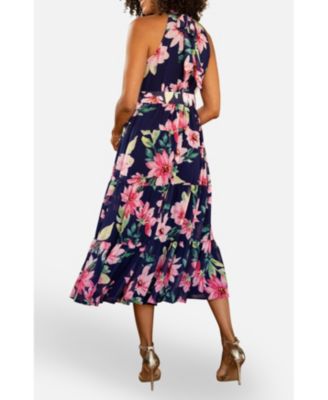 Women's Floral Halter Neck Midi Dress
