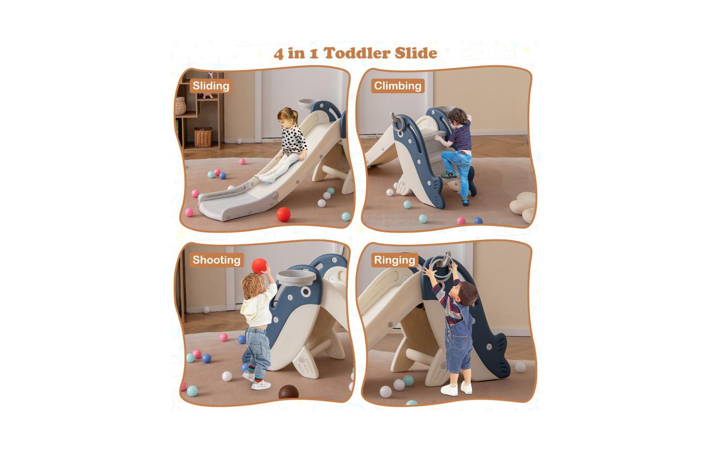 Детский игровой набор Slickblue Indoor-Outdoor Baby Slide Climber Playset with Basketball Hoop, 59"L x 28"W x 26"H, от 3 лет, цвет: Синий — фото 6