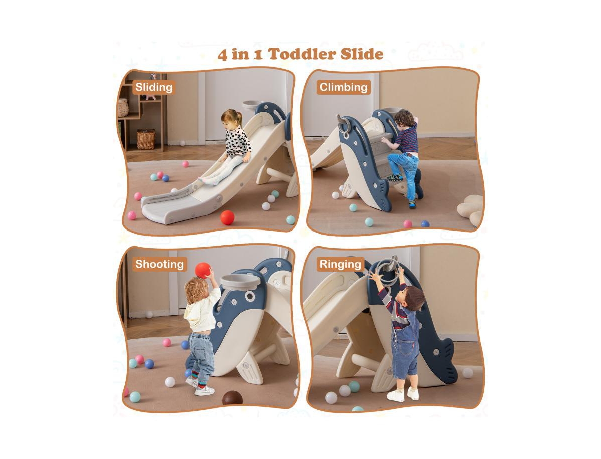 Slickblue Indoor Outdoor Baby Slide Climber Playset with Basketball Hoop