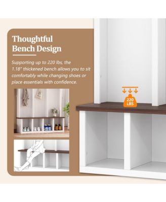 Farmhouse Wooden Style Hall Tree Storage Bench with 5 Hooks