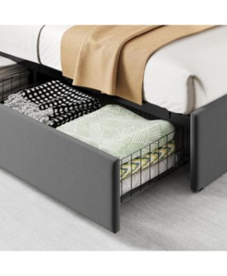 Storage Bed Frame with Headboard, 4 Drawers Under Storage Beds, Built in USB Charging Station Headboard