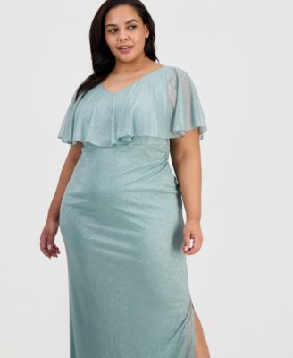 green maxi dress with white flowers Floral-Print Long Green Formal Dress with Ruffle– PromGirl main image 0