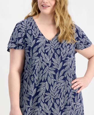 Plus Size V-Neck Flutter-Sleeve Dress