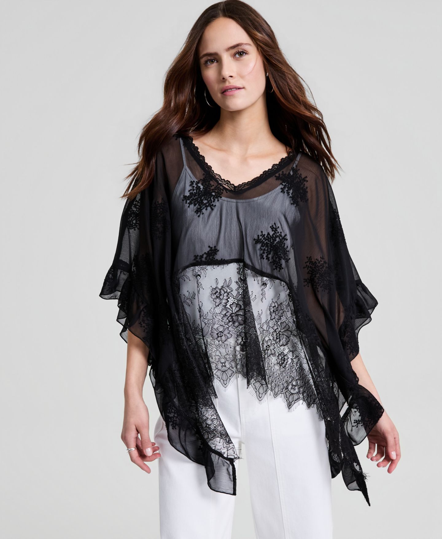 And Now This Women's Embroidered Woven Poncho, цвет: Чёрный — фото 1