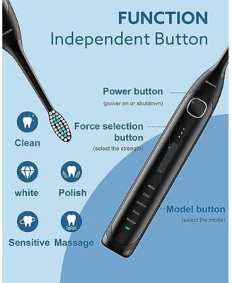 Electric Toothbrush for Adults with 5 Modes, IPX7 Waterproof, 6 Brush Heads, Black
