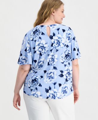Plus Size Keyhole-Neck Short-Sleeve Top