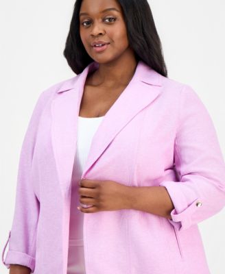 Plus Size Open-Front Roll-Sleeve Jacket