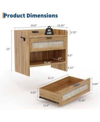 Rattan Nightstand Set of 2, Modern Boho Bedside Table with Drawers, Wooden Night Stand for Bedroom, Side End Tables for Living Room Furniture