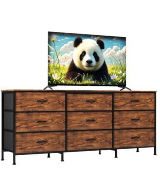 63 Inch Dresser TV Stand with 9 Fabric Drawers, Large Storage Chest, Wide Entertainment Center for 55 65 70 Inch TV