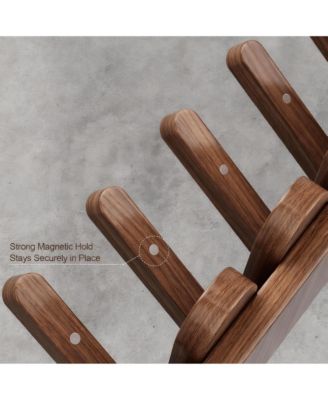 Solid Walnut 8-Hook Wall Rack: Piano Keys Design, Space-Saving, Easy Install