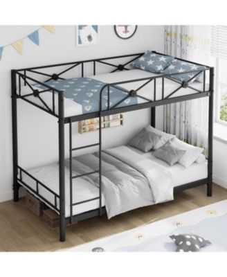 Metal Bunk Bed Twin Over Twin, Stable Heavy Duty Bed with Safety Guard Rails and Space-Saving Design, Steel Bed for School, Bedroom
