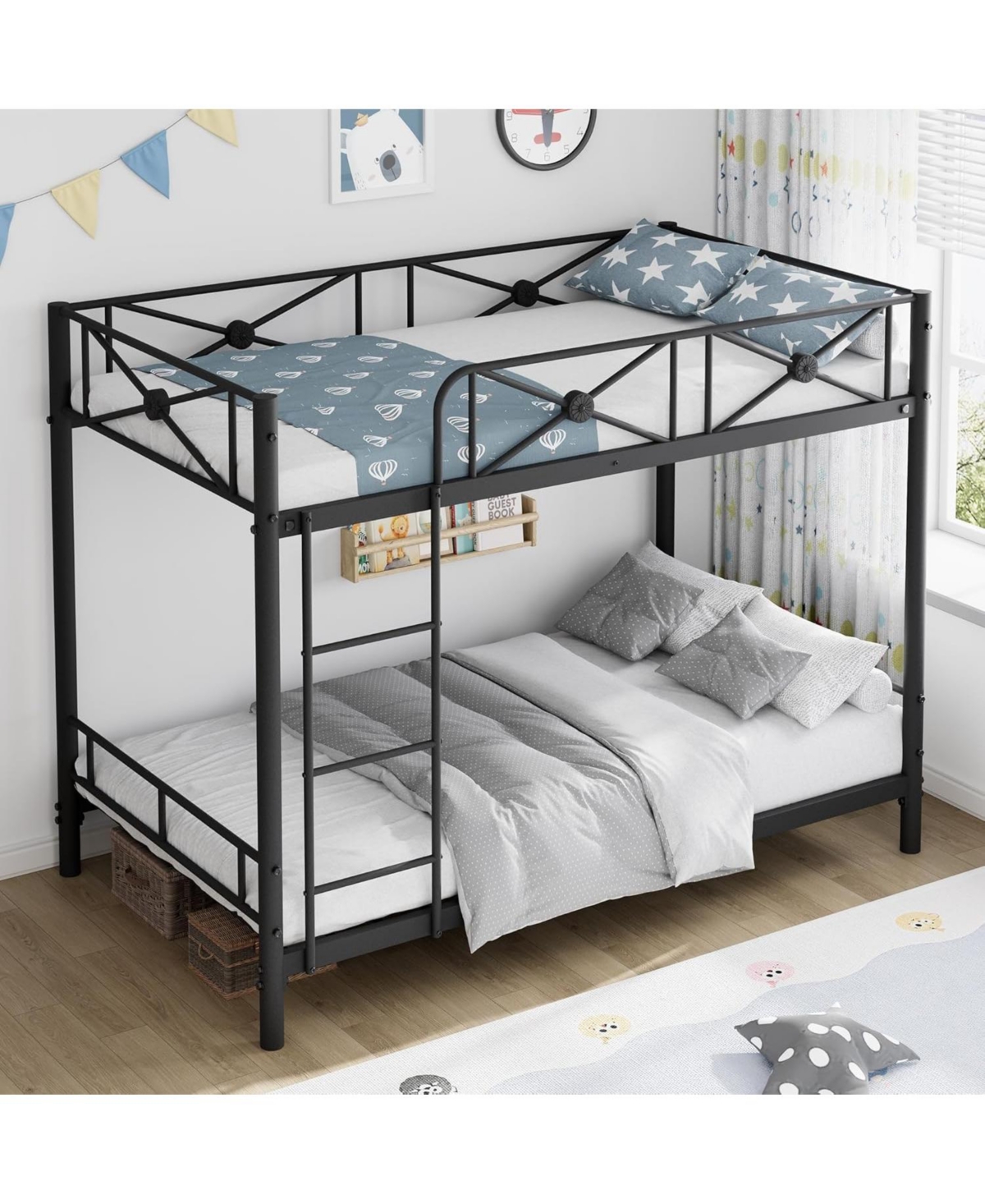 gaomon Metal Bunk Bed Twin Over Twin, Stable Heavy Duty Bed with Safety Guard Rails and Space-Saving Design, Steel Bed for School, Bedroom