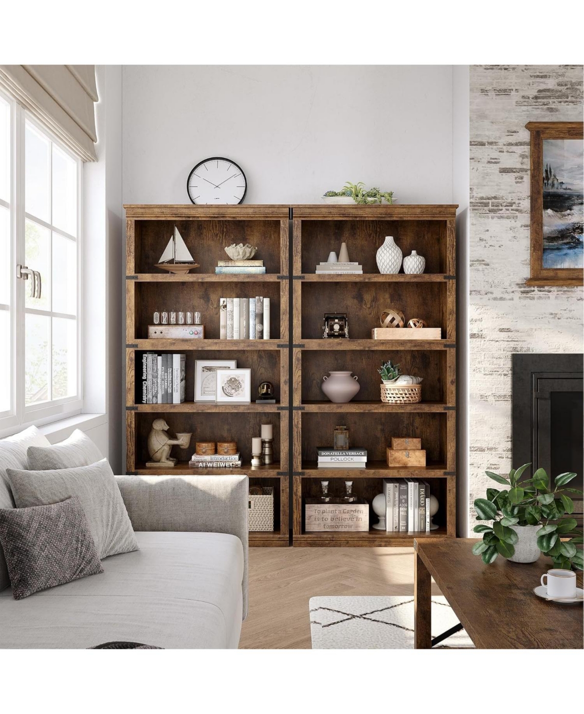 gaomon 67.4" Tall 5-Tier Farmhouse Bookcase – Wooden Bookshelf with Open Display Shelves and Storage, Freestanding Home Office, Living Roo