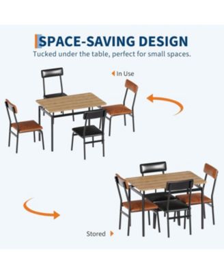 5 Piece Dining Table Set for 4, Wooden Table with PU Upholstered Chairs, Modern Metal Frame Dinette Set for Dining Room and Home