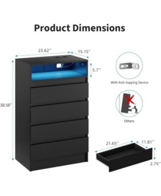 8 Drawer Dresser with Charging Station and LED Lights, Modern Chest of Drawers with Power Outlet, Organizer Cabinet