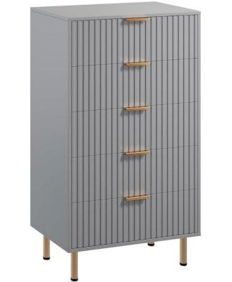 Fluted 5 Drawer Dresser for Bedroom, 48 in Tall Modern Chest of Drawers with Deep Drawers and Wide Top, Wooden Dresser Organizer