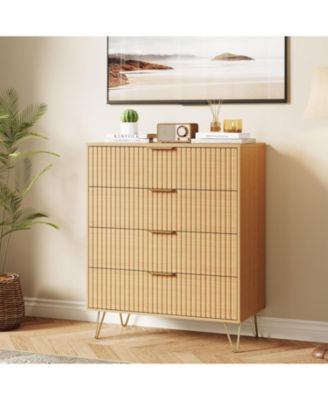 Fluted 4-Drawer Dresser for Bedroom, 32" Wide Modern Minimalist Chest of Wooden Drawers,Wide Clothes Storage Organizer