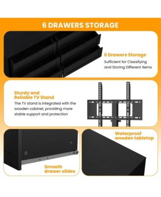 Entertainment Center with Mount: TV Stand Features 6 Drawers, Height-Adjustable Mount for 32/45/55/65/75/80 Inch TVs