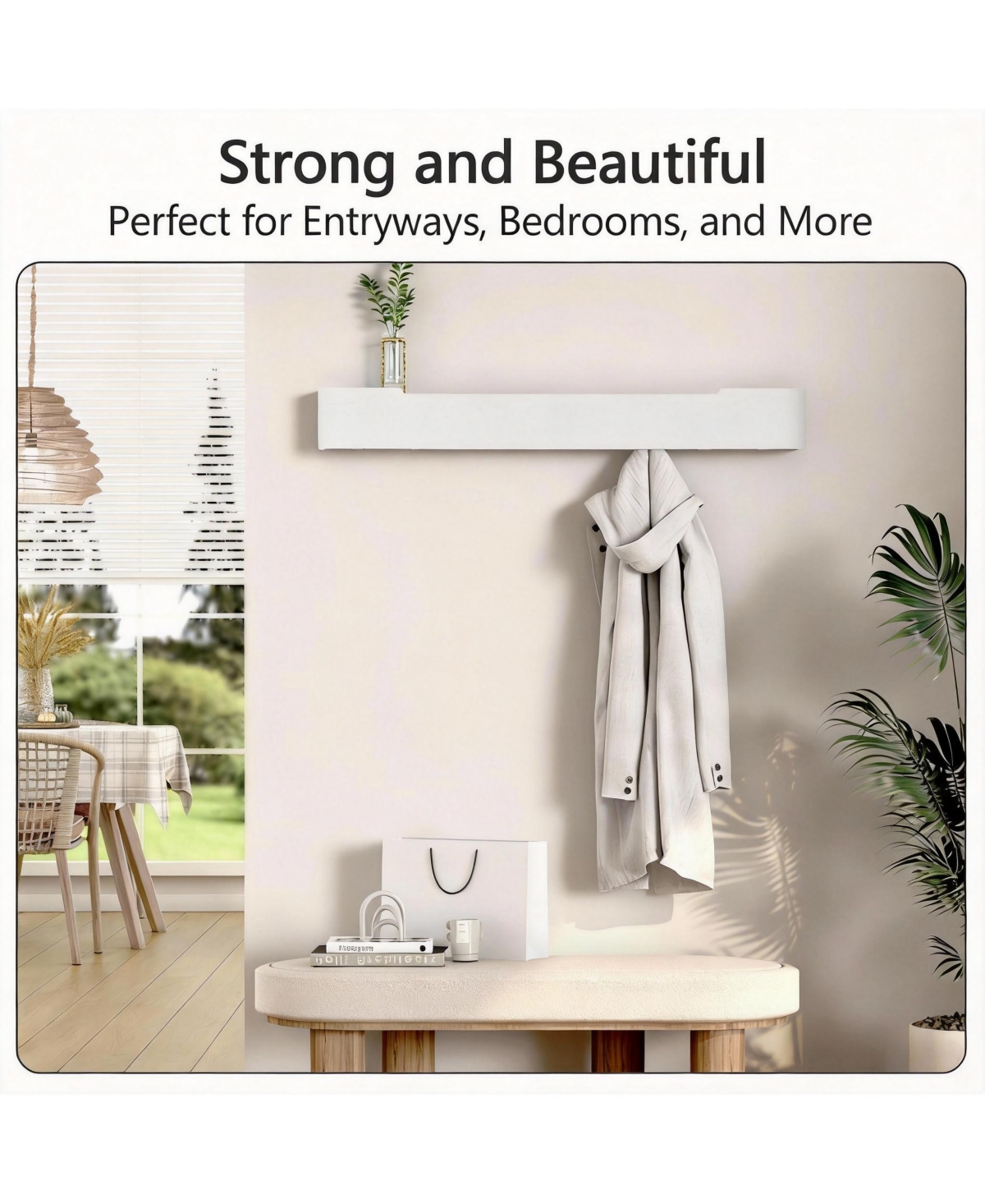 Yigii Solid Wood Wall Rack with 8 Hooks for Home Decor and Storage