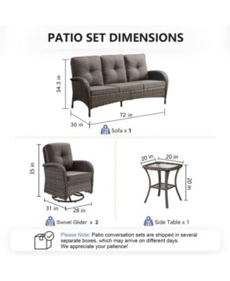 4-Piece Brown Wicker Patio Conversation Set with Olefin Cushion and Patio Swivel Chairs