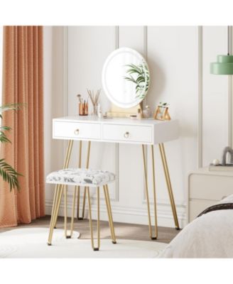Vanity Desk with Stool - Small Makeup Vanity Table with 3 Lighting Modes Brightness Adjustable