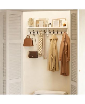 Solid Pine Wood Wall Coat Rack with Hooks for Entryway, Living Room, Bathroom, Bedroom