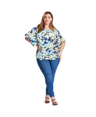 Women's Flutter Sleeve Keyhole Blouse