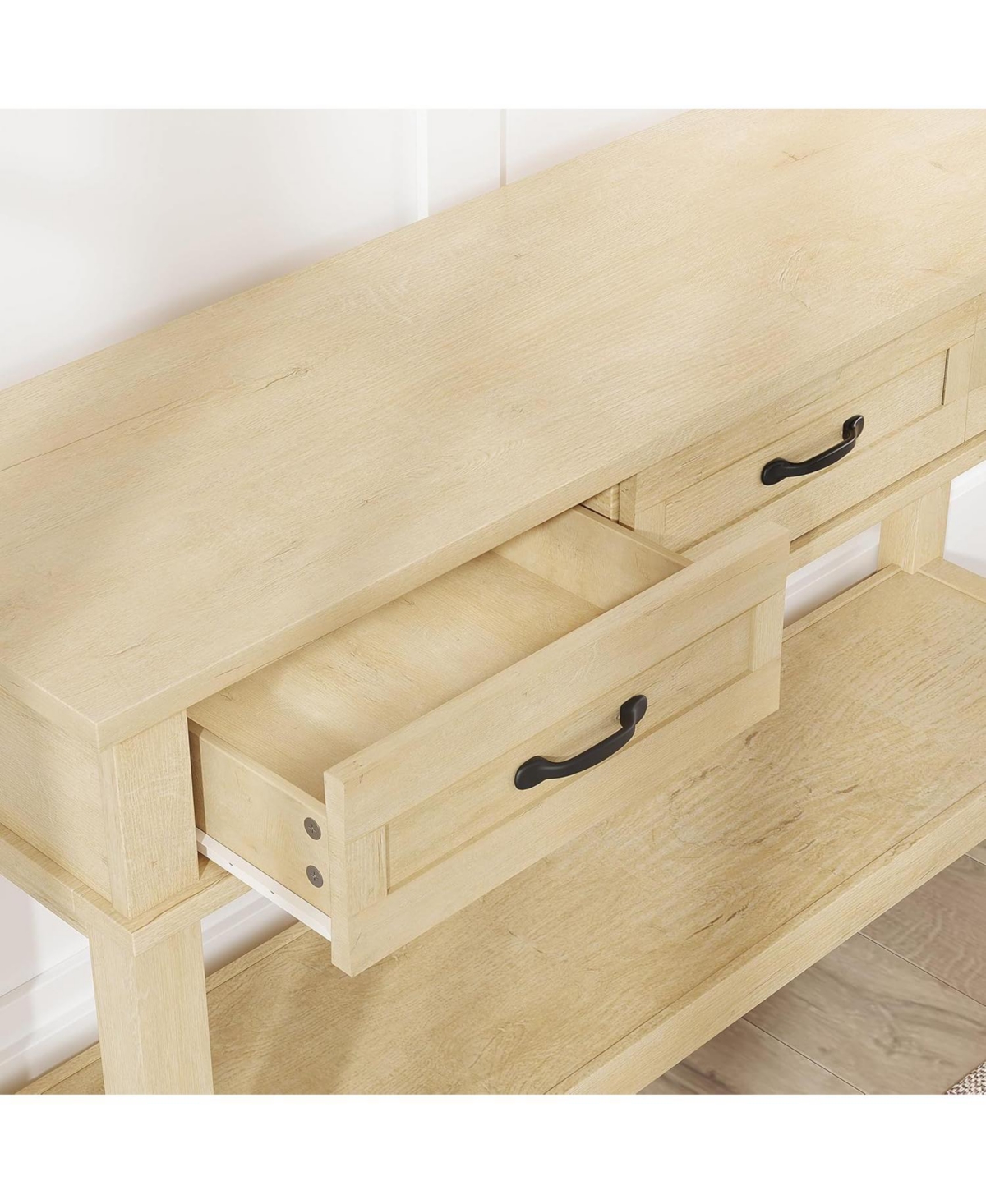 gaomon Farmhouse Entryway Table, 2 Tier Console Table with 3 Storage Drawers, 54" Wooden Sofa Table for Entryway Living Room
