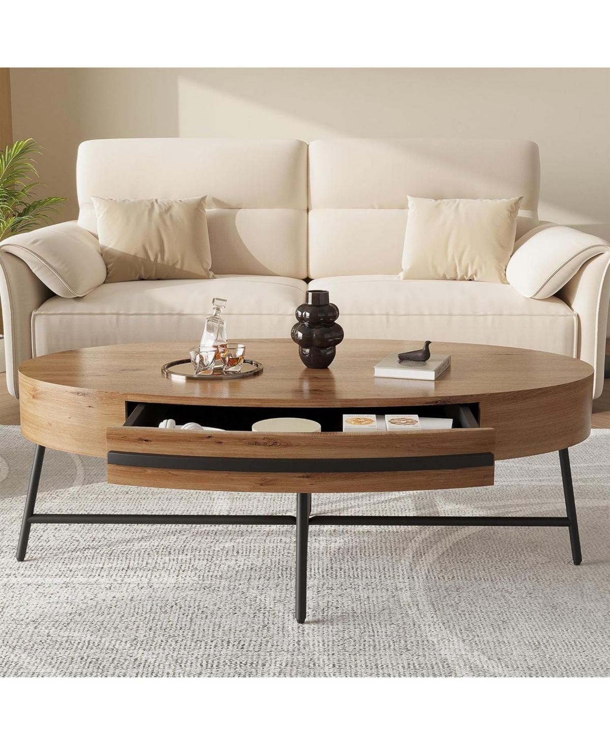 gaomon Oval Coffee Table with Center Table 472 Wooden Coffee Table