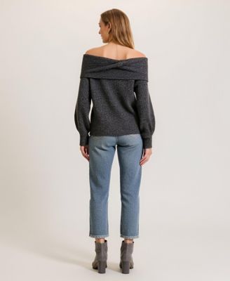 Women's Off-Shoulder Metallic Knit Sweater Top