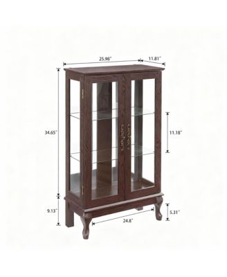 Antique Display Cabinet with Lighted Glass Doors and Mirrored Panel