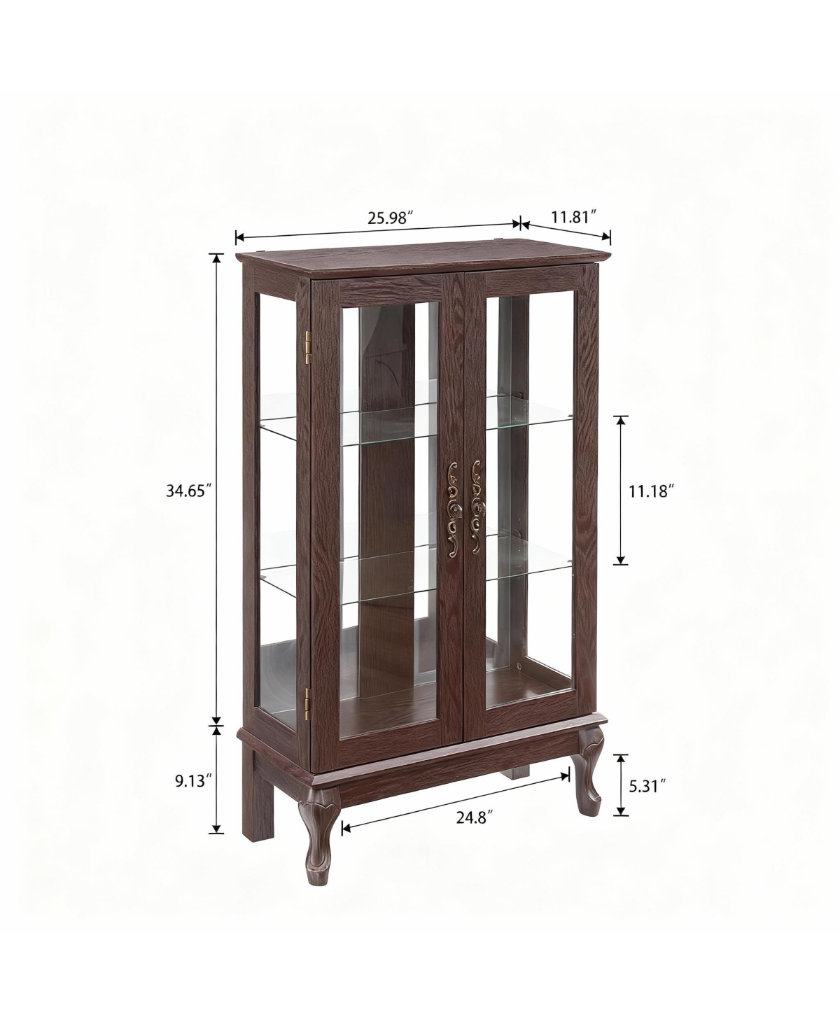 Yigii Antique Display Cabinet with Lighted Glass Doors and Mirrored Panel