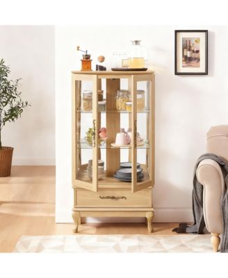 Antique Display Cabinet with Lighted Glass Doors and Mirrored Panel