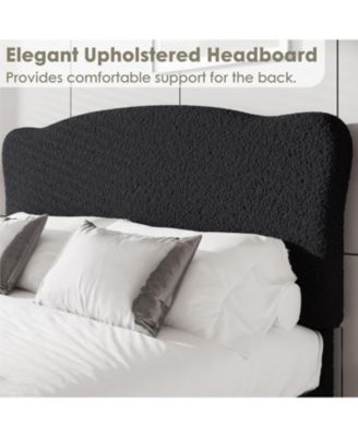 Queen Upholstered Platform Bed Frame with Low-Profile Rounded Headboard, Heavy-Duty Wooden Slats, Noise-Free, No Box Spring