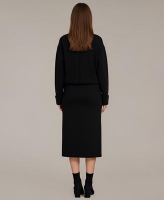 Women's Lottie Asymmetric Turtleneck Pullover and Midi Skirt Set