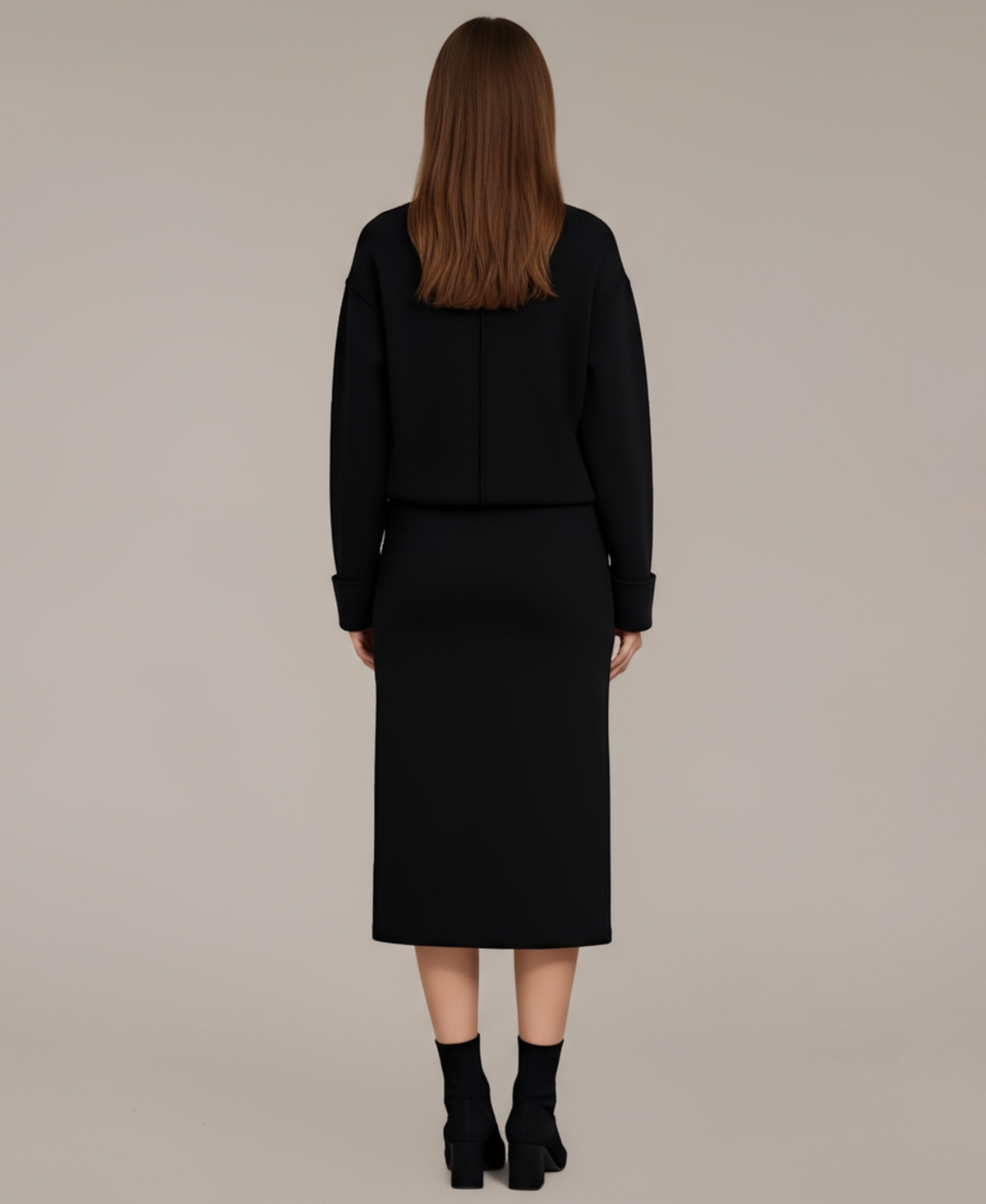 Modenaire Women's Lottie Asymmetric Turtleneck Pullover and Midi Skirt Set