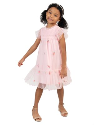 Girls' 2T-6X Embroidered Flutter Sleeve Dress