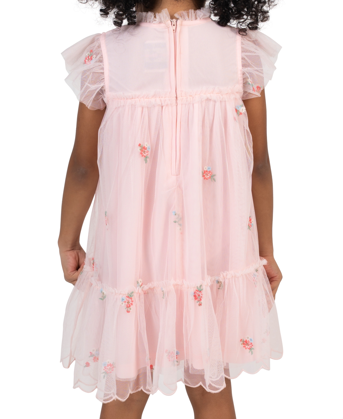 Rare Editions Girls' 2T-6X Embroidered Flutter Sleeve Dress