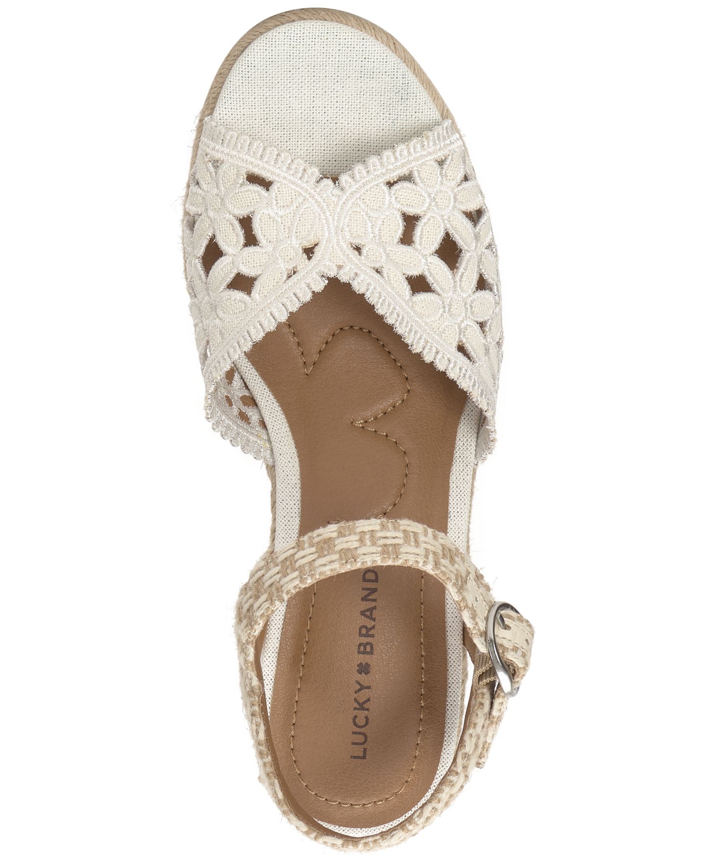 Женские сандалии Lucky Brand Coyna Floral Lace Espadrille Wedge, цвет: Белый льняной — фото 4