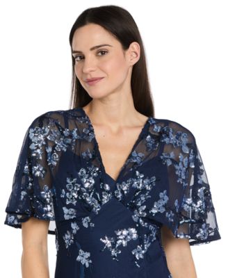 Women's Sequin Embellished Cape-Sleeve Dress