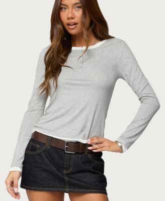 Women's Contrast Layered Look Henley Top