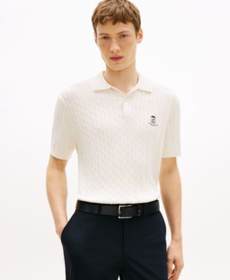 Men's Cable Knit Short-Sleeve Polo Shirt