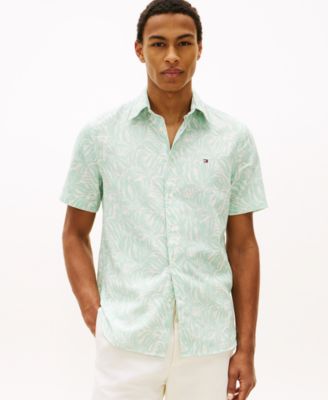 Men's Short-Sleeve Linen-Blend Printed Shirt