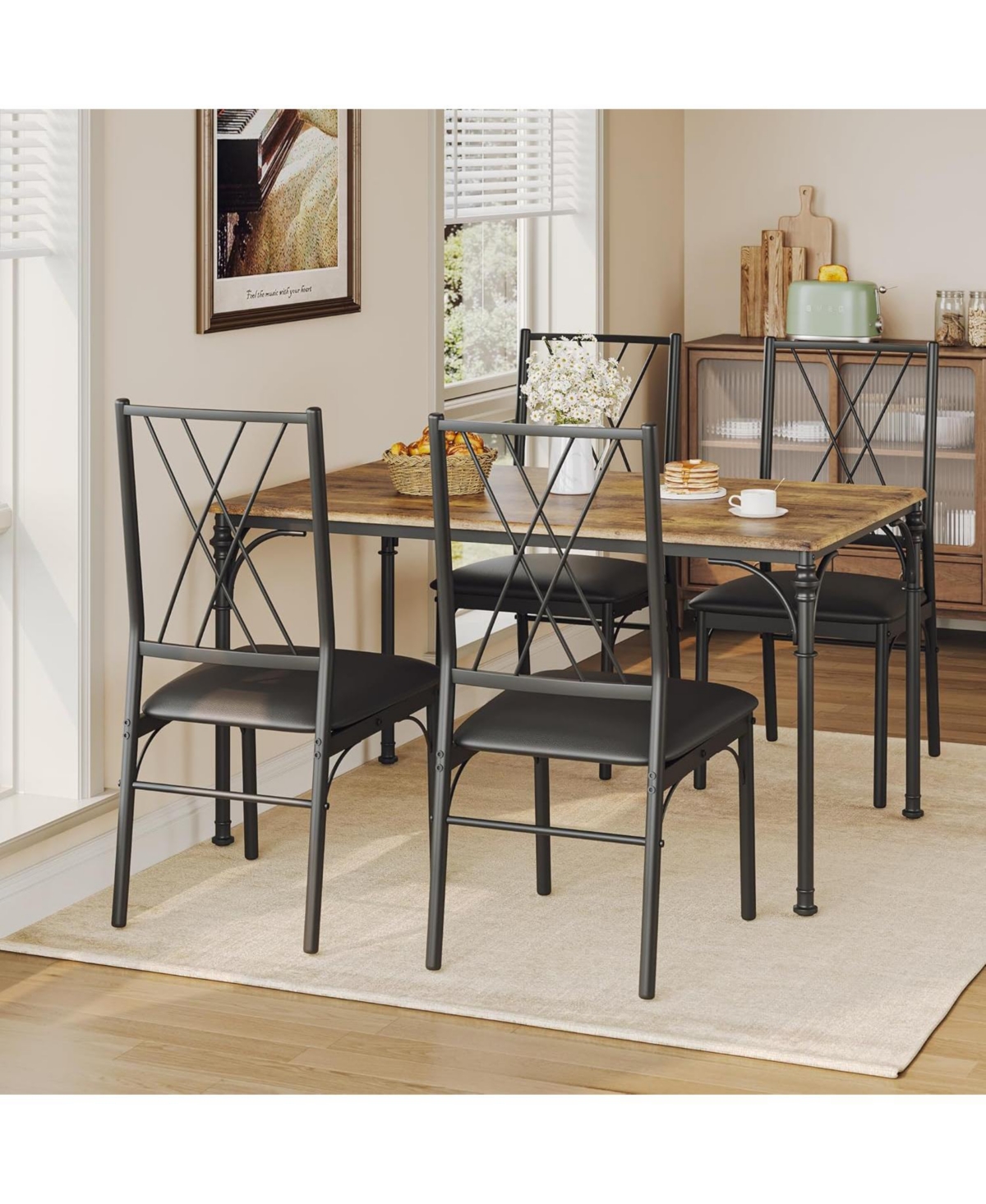 gaomon Dining Table Set for 4 Kitchen Table Set with Upholstered Bench Dining Room Table Set for 4-6 with Cozy Cushion 3 Piece Dining Table Set