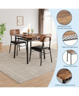 Dining Table for 2 with Storage Rack Small Kitchen Table for 2 with Metal Frame Square Table with Upholstered Chairs