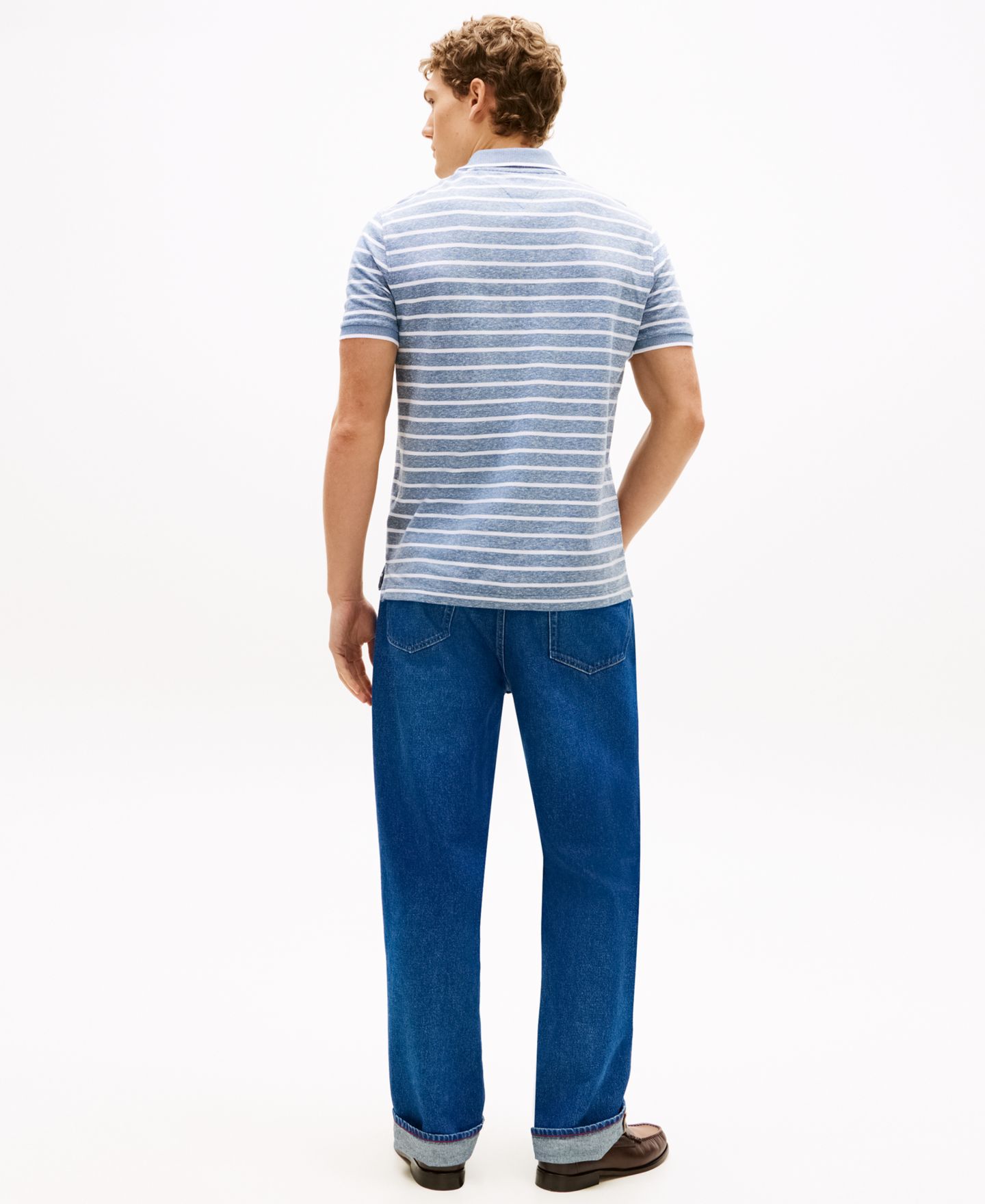 Мужское поло Tommy Hilfiger Regular-Fit Tipped Linen Polo Shirt, цвет: Синий / Белый — фото 3