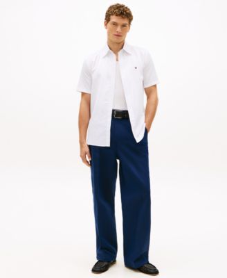 Men's Short-Sleeve Pigment-Dyed Linen Button-Front Shirt