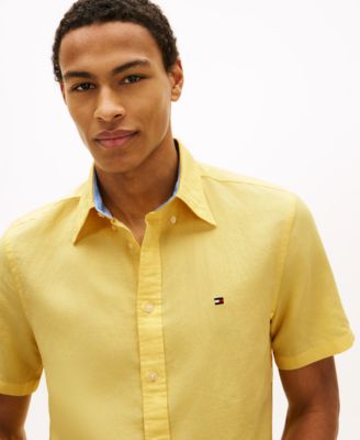 Men's Short-Sleeve Pigment-Dyed Linen Button-Front Shirt